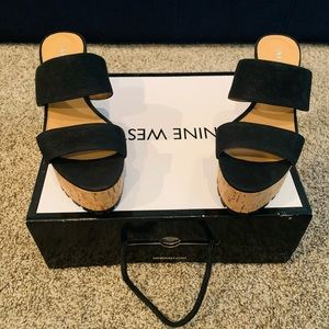 NINE WEST leather open toe wedge black sandals sz7